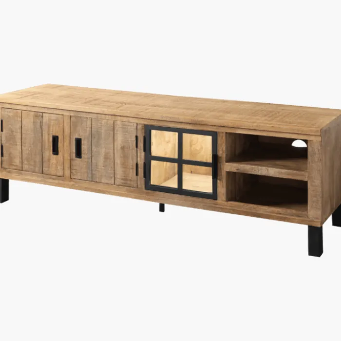 Meuble tv 1 porte verre et 2 portes bois Kali