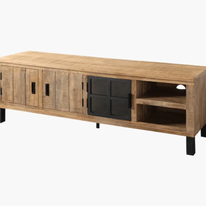 Meuble tv 1 porte verre et 2 portes bois Kali