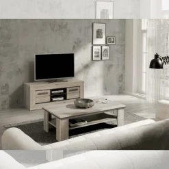 Meuble TV Wim chêne clair/noir métallique