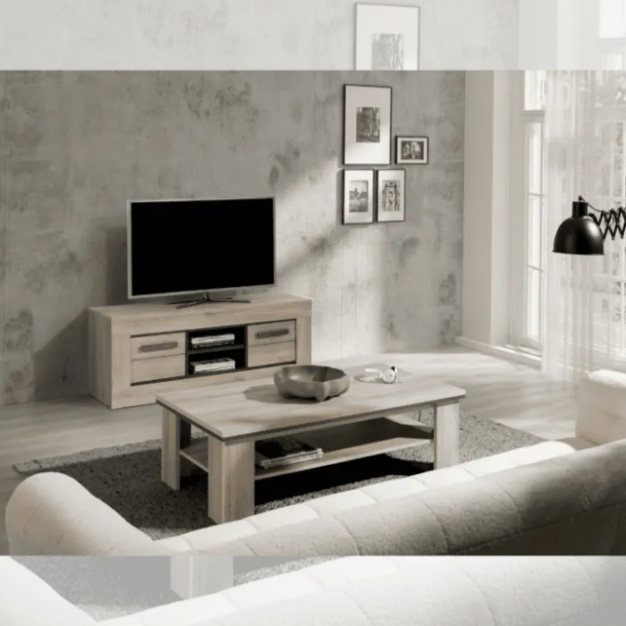Meuble TV Wim chêne clair/noir métallique