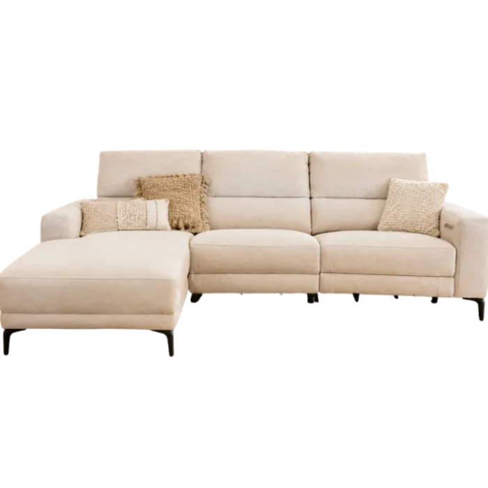 Salon d'angle gauche Cologne beige avec relax électrique