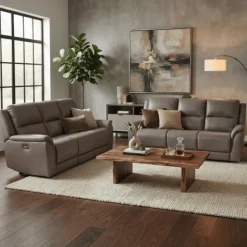 Salon 3 + 3 U70629M cuir gris clair