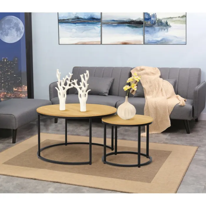 Set de 2 tables de salon Grace mélamine/métal noir