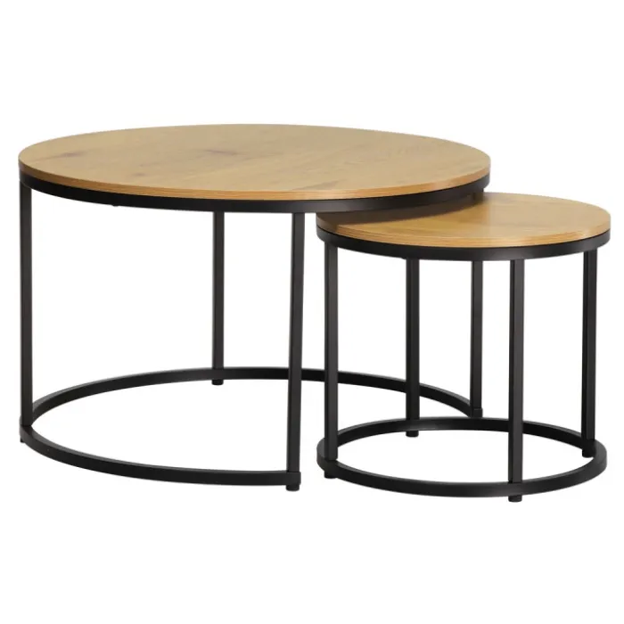 Set de 2 tables de salon Grace mélamine/métal noir