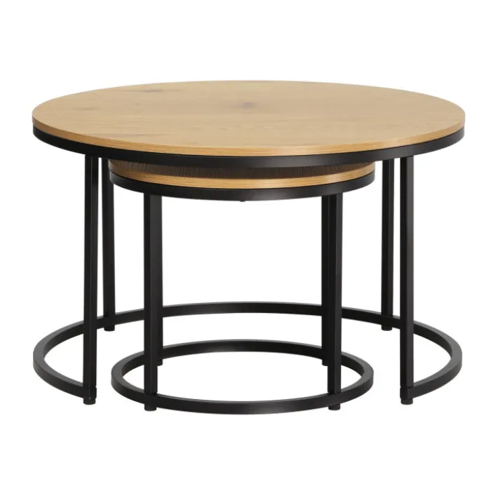 Set de 2 tables de salon Grace mélamine/métal noir