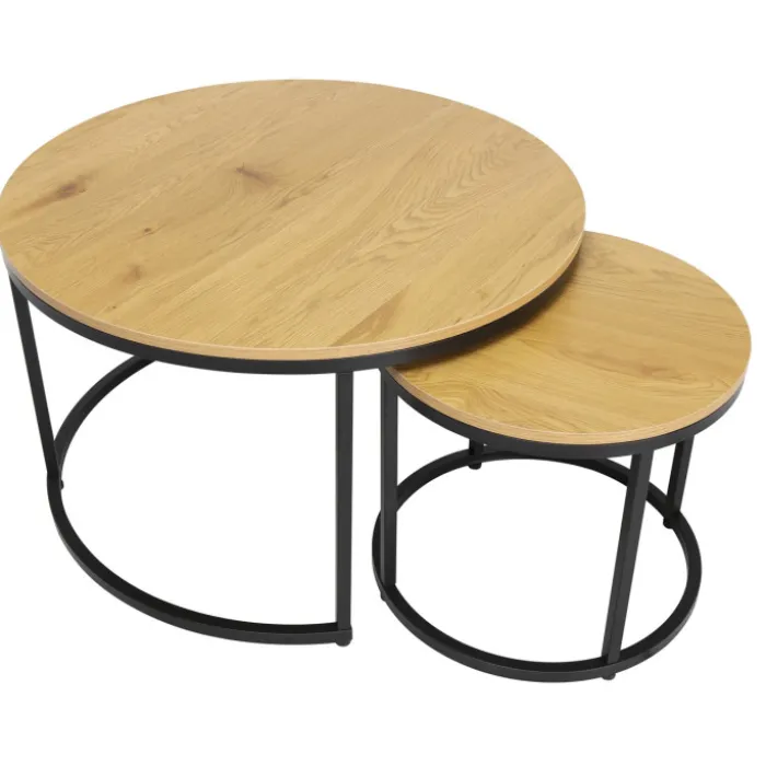 Set de 2 tables de salon Grace mélamine/métal noir