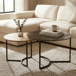 Set 2 tables de salon UCT23021 verre noir/naturel