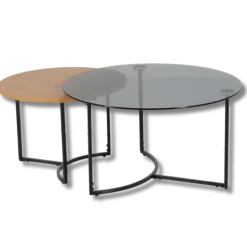 Set 2 tables de salon UCT23021 verre noir/naturel