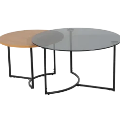 Set 2 tables de salon UCT23021 verre noir/naturel