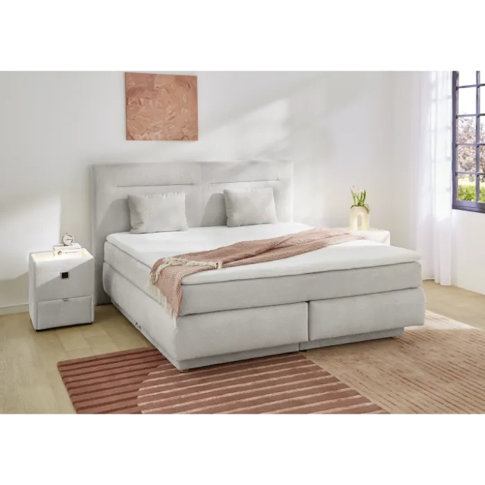 Simone lit 160x 200 cm beige Boxspring avec coffre