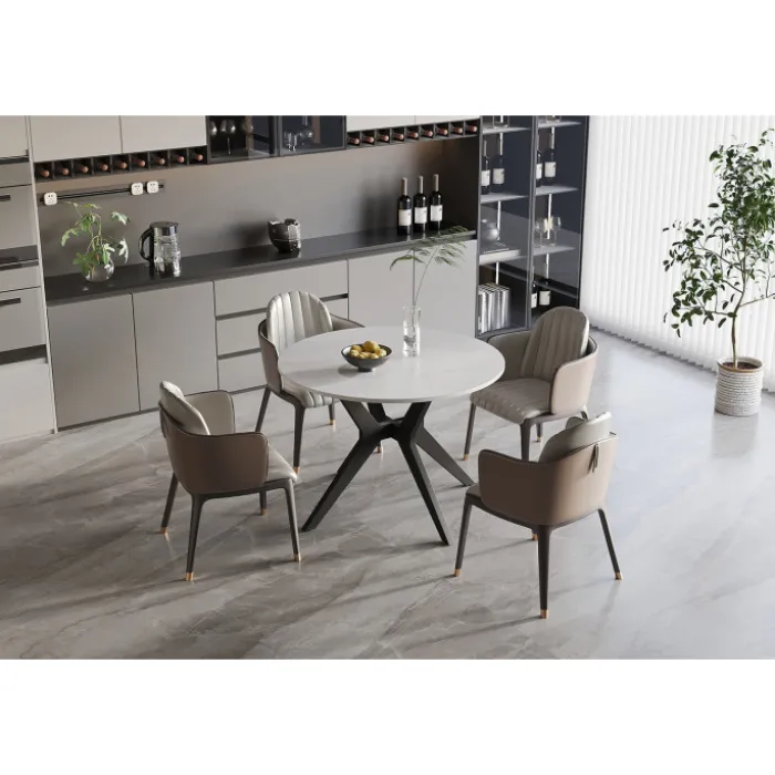Table Appollo 110 cm pierre brillante ronde blanc