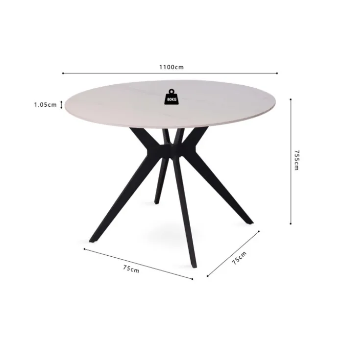 Table Appollo 110 cm pierre brillante ronde blanc