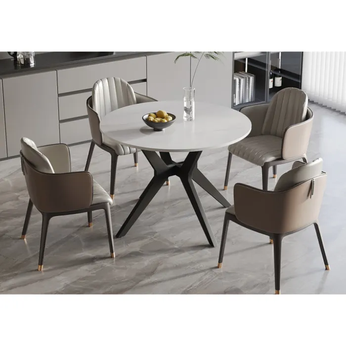 Table Appollo 110 cm pierre brillante ronde blanc