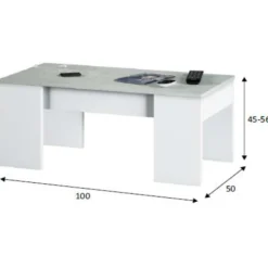 Table basse à plateau relevable ciment et blanc