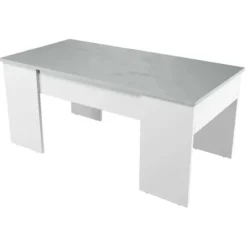Table basse à plateau relevable ciment et blanc
