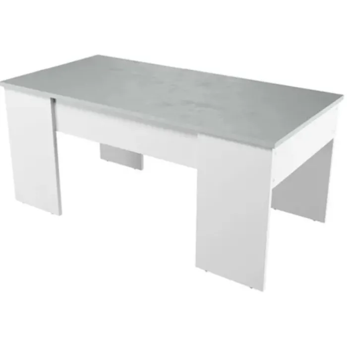 Table basse à plateau relevable ciment et blanc