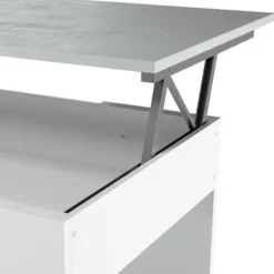 Table basse à plateau relevable ciment et blanc