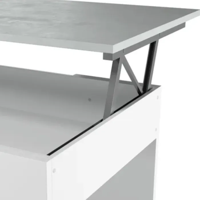 Table basse à plateau relevable ciment et blanc