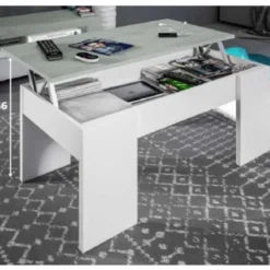 Table basse à plateau relevable ciment et blanc