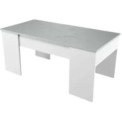 Table basse à plateau relevable ciment et blanc