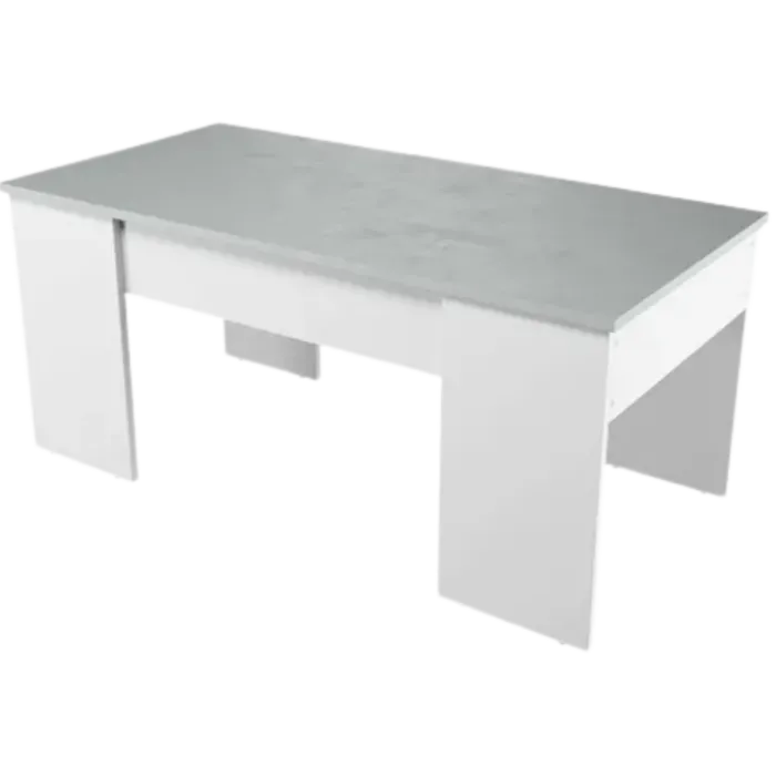 Table basse à plateau relevable ciment et blanc