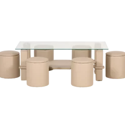 Table de salon + 6 pouf Nora beige