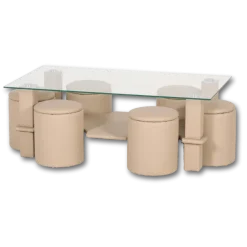 Table de salon + 6 pouf Nora beige