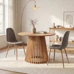 Table à manger ronde bois naturel 81A