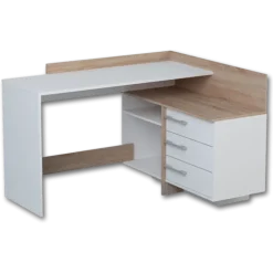 Thales - Bureau d'angle 484881 - Chêne brossé et blanc mat