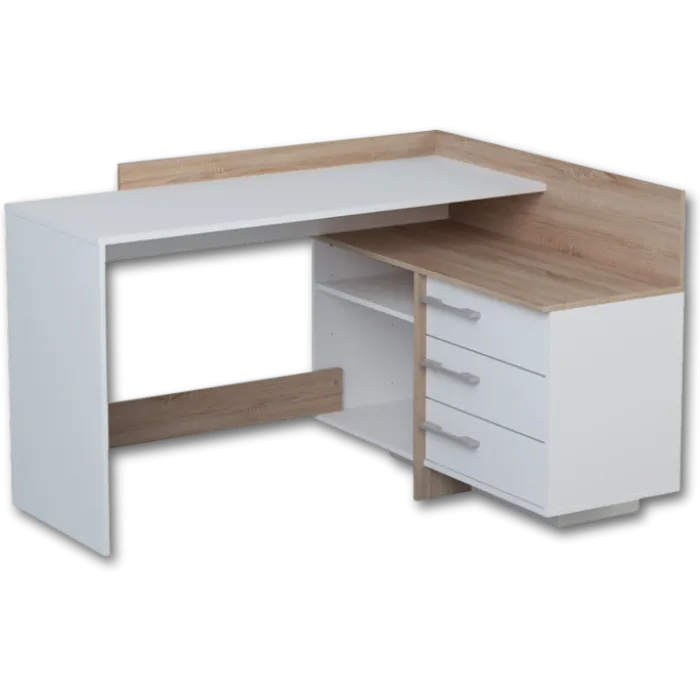 Thales - Bureau d'angle 484881 - Chêne brossé et blanc mat