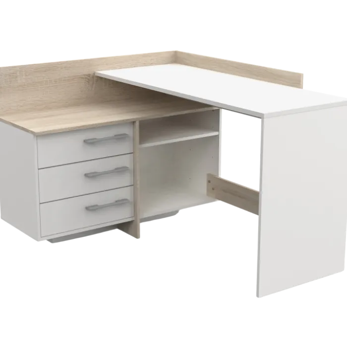 Thales - Bureau d'angle 484881 - Chêne brossé et blanc mat