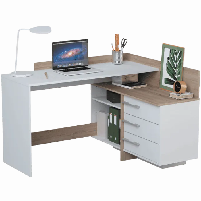 Thales - Bureau d'angle 484881 - Chêne brossé et blanc mat