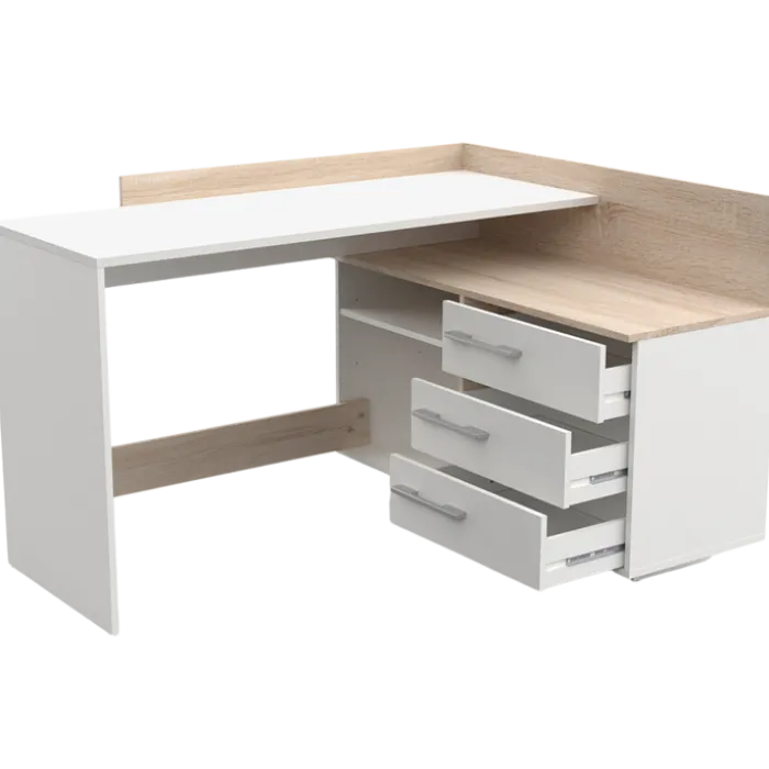 Thales - Bureau d'angle 484881 - Chêne brossé et blanc mat