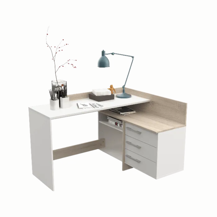 Thales - Bureau d'angle 484881 - Chêne brossé et blanc mat